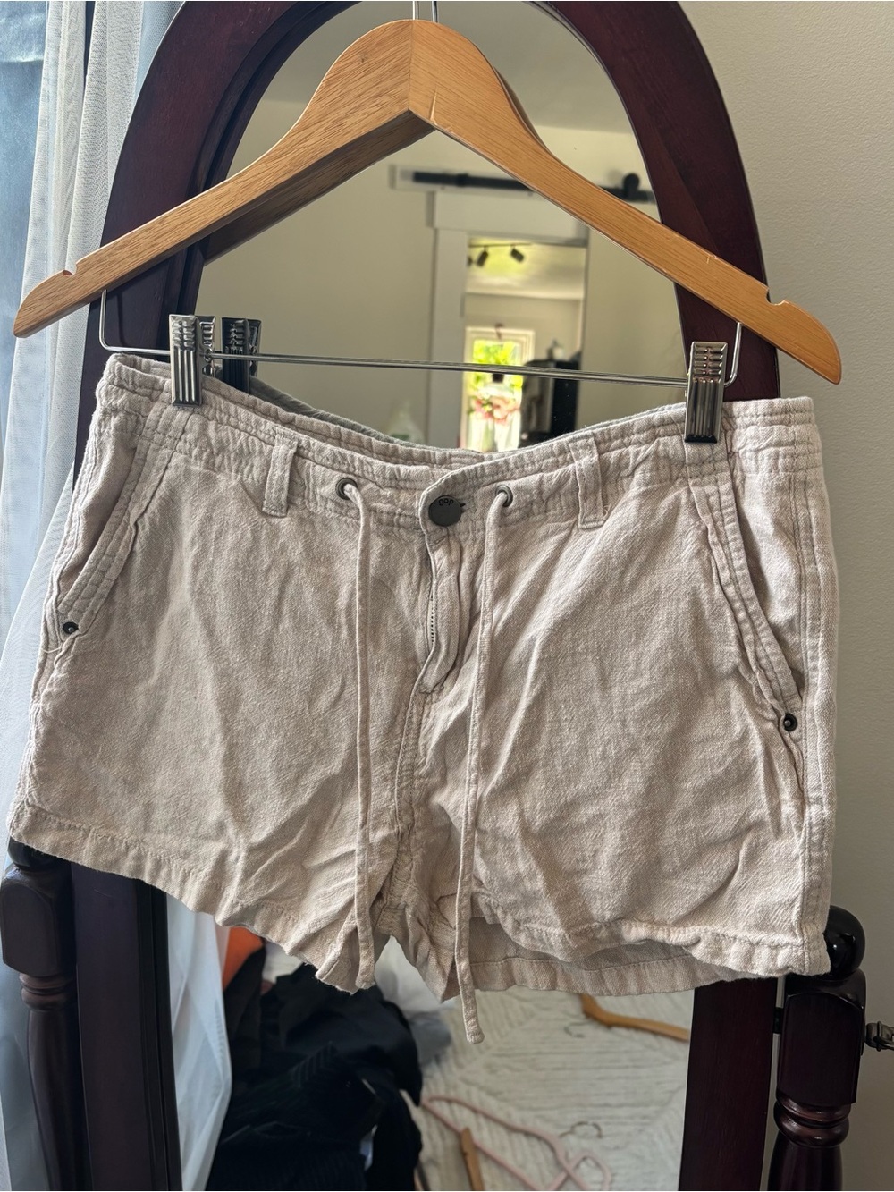 Beige Drawstring linen Shorts